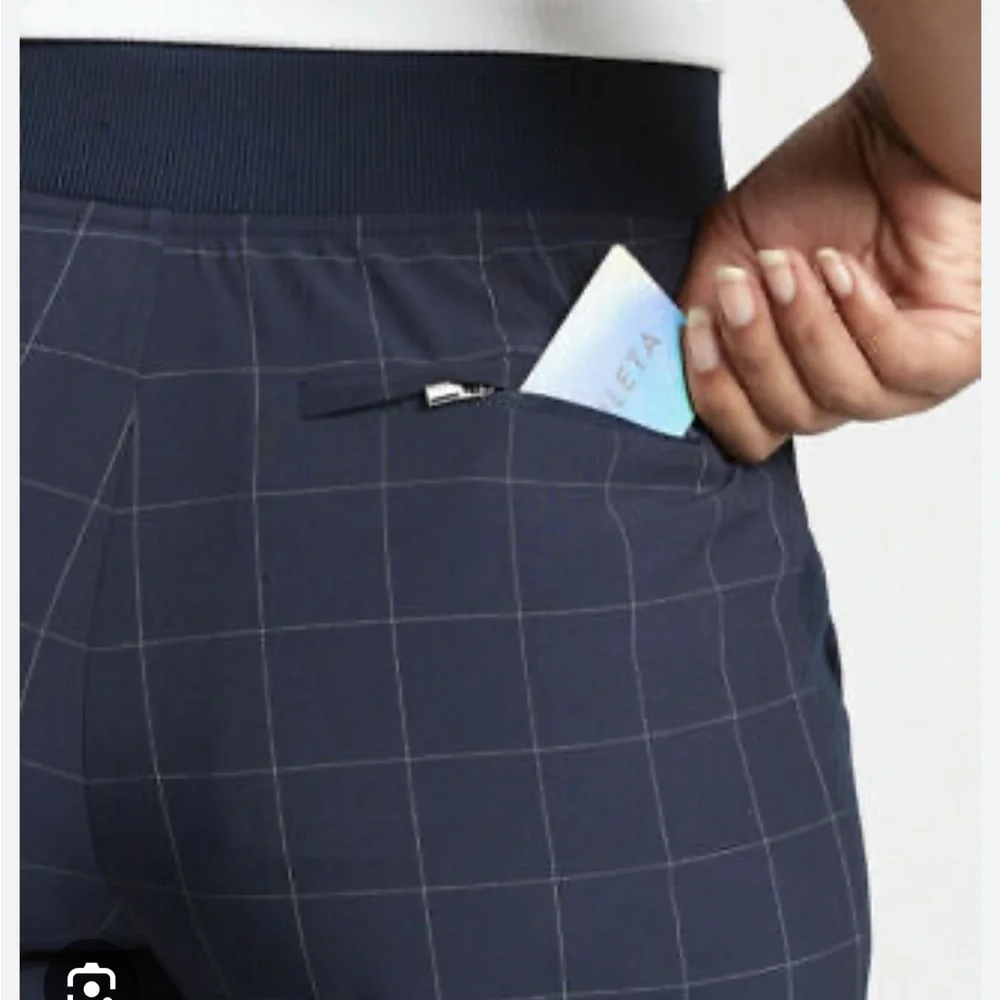 Athleta Brooklyn Textured Ankle Pant Windowpane Navy Blue High Rise